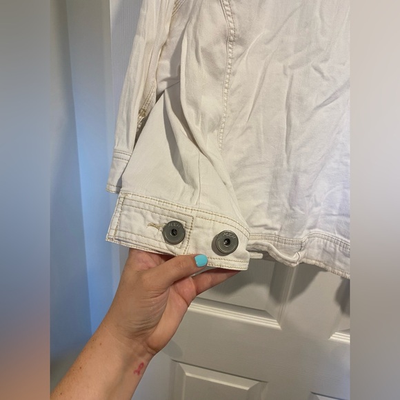 MXM Womens Plus White Denim Jacket with 3/4 Sleeves - Picture 6 of 8